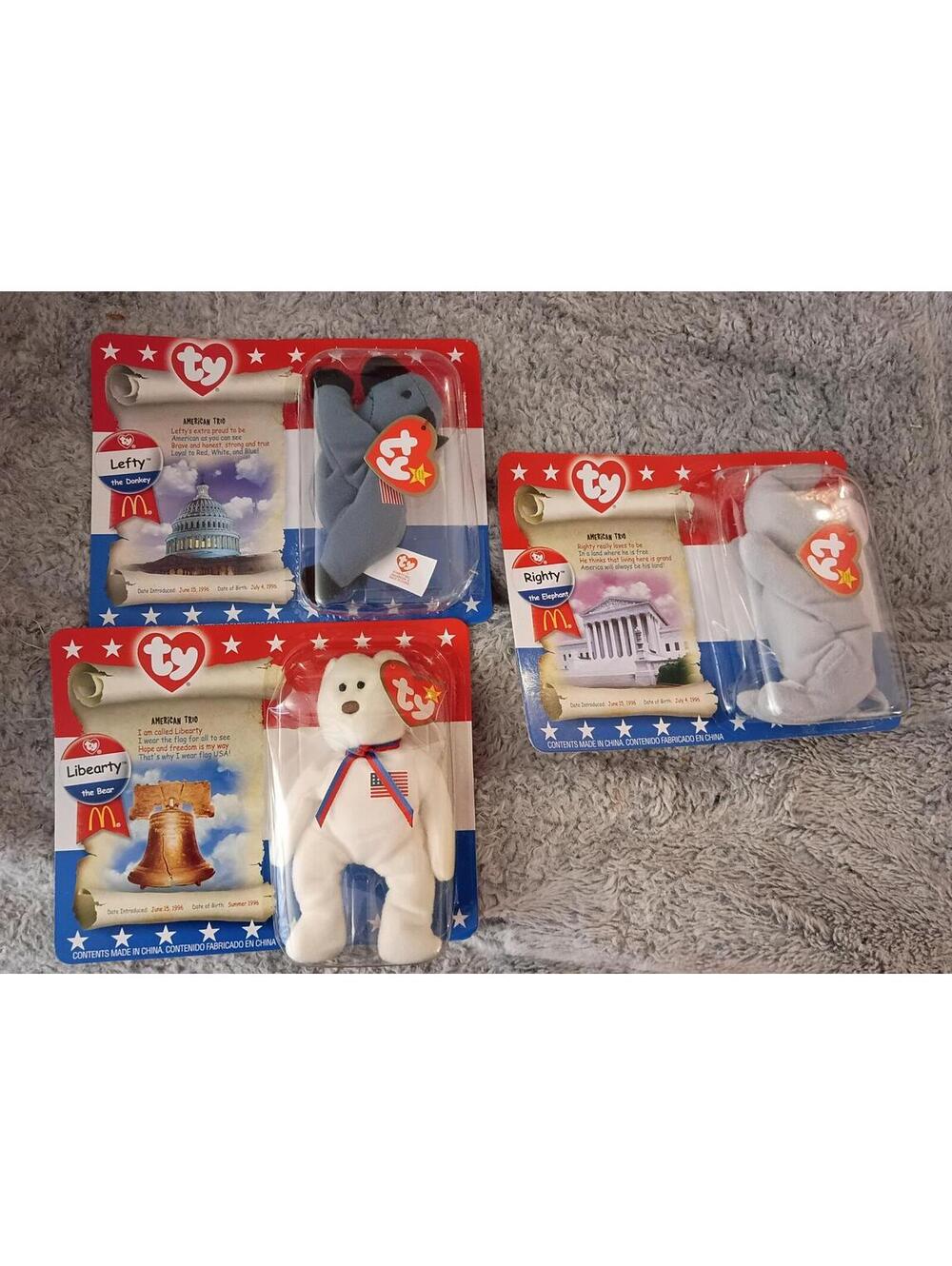 VINTAGE 1996 McDonald's Teenie Beanie Babies - AMERICAN TRIO Set of 3 (Sealed)